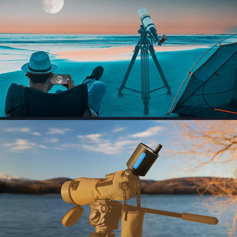 Person using Dope 1.25 Inch WiFi Eyepiece for Telescopes With App Control and USB C 2MP 1080P Guiding Camera near the sea