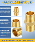 Image showing brass 3/8 inch NPT male-to-male reducer with precise thread details and sturdy construction.