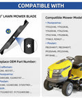 2 Pack Replacement 46 Inch Lawn Mower Blade For Husqvarna YTH22V46 YTH22K46 Z246 YT46LS YTH20K46 YTH21K46 YTH2K46 RZ4623 With 5 Star Mounting Pattern, shown with compatible mower models and specifications