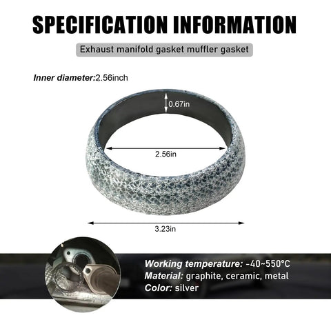 65mm Graphite Exhaust Gasket Donut Seal dimensions and materials for RV SUV Truck, heavy-duty high temp exhaust seal