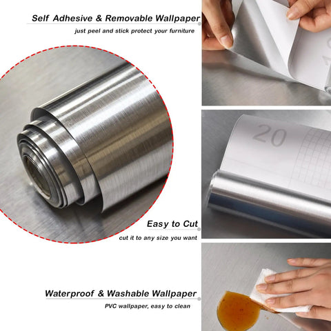 Stainless Steel Look Self Adhesive Contact Paper Peel And Stick Vinyl Wrap For Fridges And Appliances Kitchen Upgrades Waterproof