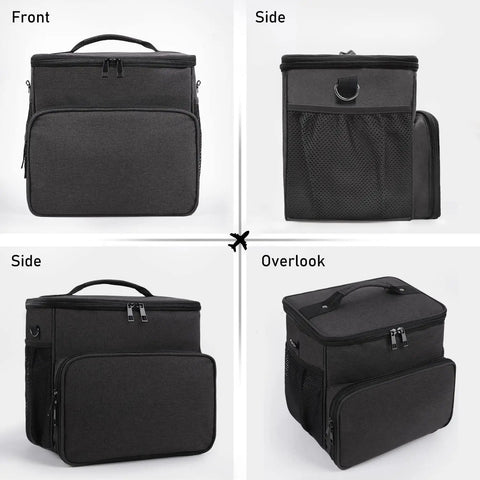 Adjustable Compartments Carry Bag For Steam Shot Hard Surface Steam Cleaner With Extra Pockets, shown in various angles.