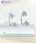 Flower Push Pin 20G Horseshoe Nose Ring Hoop All In One Piercing Set With Taper Ball Grabber Tool 316L Surgical Steel