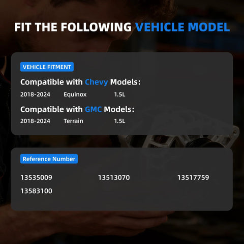 Alternator For Equinox And GMC Terrain 2018 Through 2024, 12V 130A With 5 Groove Pulley, Direct Replacement Fit chart shown