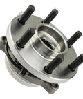 BeefedUp 4WD Front Wheel Bearing And Hub Assembly That Fits Nissan Frontier 2005 To 2019 Xterra 2005 To 2015 Pathfinder 2005 To 2012 Suzuki Equator 2009 To 2012 6 Lug 2 Piece Set, front view of metal hub with 6-lug design for 4WD SUVs.