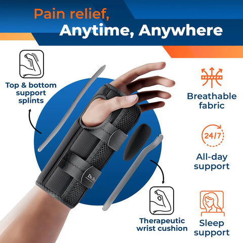 Adjustable Night Wrist Brace For Carpal Tunnel Pain Relief With Double Splint And Therapeutic Cushion, Doctor Developed