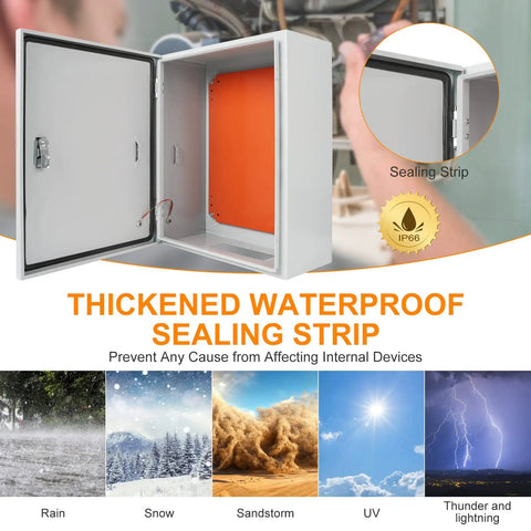 Built To Last Cold Rolled Steel Electrical Enclosure Box 20X16X8 Inch with waterproof sealing strip and secure mount.