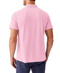 Back view of Men's Golf Polo Shirt With Moisture Wicking Quick Dry Fabric Lightweight Breathable 100 Percent Polyester Short Sleeve Collared Slim Fit Athletic Polo For Summer Play Stay Dry On The Green Dark Pink.