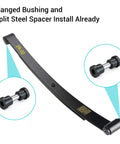 Heavy Duty Golf Cart Rear Leaf Spring Kit For EZGO RXV 2008 2013 with installed bushings and U-bolts, flanged bushing details