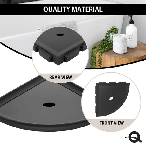10 Inch Corner Shower Shelf With Lugged Mount For Quick Install In New Construction Built For Tiled Walls Shower Organizer Corner Caddy Soap Dish Bathroom Storage In Graphite Black, showing rear and front design details