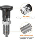 Heavy Duty Stainless Steel Push Fit Ball Nose Spring Plunger M16x1.5 with black locking top and threaded body for secure positioning.