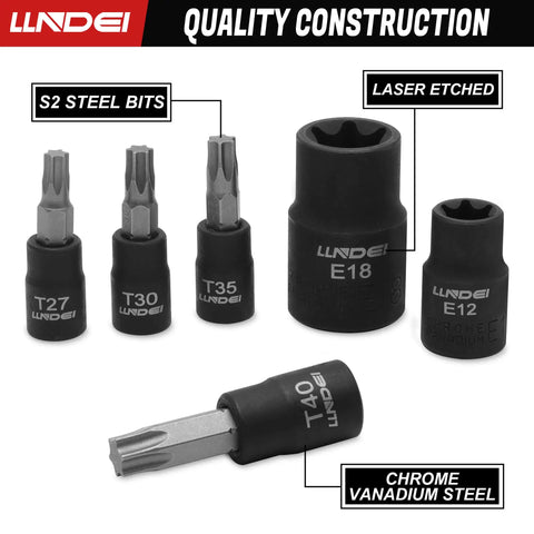 Torx Bit And Female External Socket Set 24 Pieces Includes Torx Star Bits T8 Through T40 And Female E Torx Sockets E4 Through E24