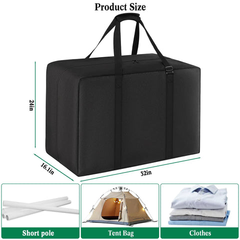 Heavy Duty Tent Storage Bag With Padded Handles, Waterproof 600D Oxford, Black, 32x16x24 Inches, showing size and uses