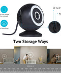 4MP 2K Outdoor Indoor Security Camera With IP65 Weatherproof Housing, Starlight Sensor Color Night Vision, two storage options
