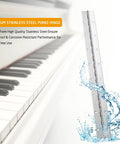 Two Pack One Eight Inch Stainless Steel Piano Hinges Heavy Duty Build With Pre Drilled Holes, rustproof, mounted on piano.