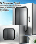 Built Like A Tank 304 Stainless Steel Waterproof Electrical Box With Heavy Duty Rubber Seal And Clear Window Marine Grade Outlet Hub for outdoor use.