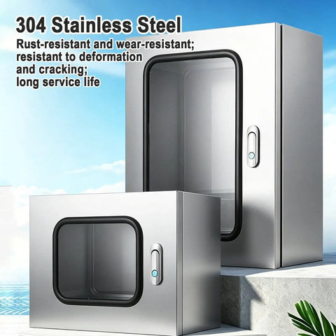 Built Like A Tank 304 Stainless Steel Waterproof Electrical Box With Heavy Duty Rubber Seal And Clear Window Marine Grade Outlet Hub for outdoor use.