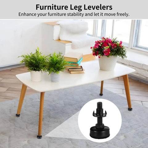 20 Sets Adjustable Furniture Leg Levelers with 3 8 16 Threaded Feet Felt Pads and T Nuts for bar stools, tables.