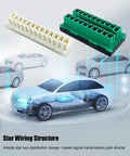 Premium Green Can Bus Star Splice Block Fuse Connector For Dodge Ram 1500 2500 3500 Jeep Wrangler Gladiator Charger Chrysler Pacifica 2015 To 2025 with white connector in tech background.