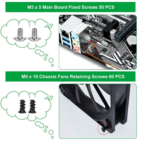 350 Piece Computer Screw Kit With Universal Motherboard Standoffs Set Dope For DIY PC Build And Repair includes screws for motherboards and fans.