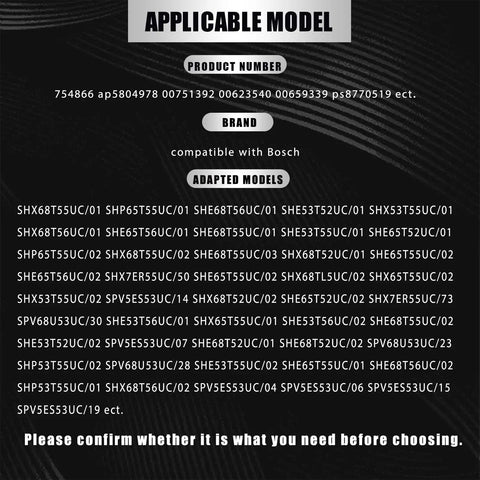 Applicable model list for Stainless Steel Dishwasher Door Spring Kit Replacement For Bosch, includes product numbers and brands.