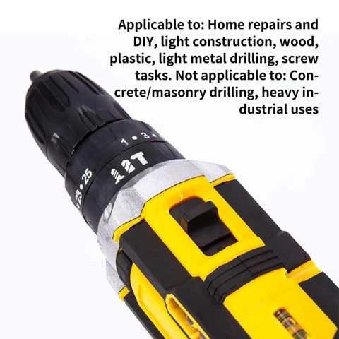 Close-up of Knockout Performer 21V Cordless Drill with adjustable torque settings for home repairs and DIY tasks.