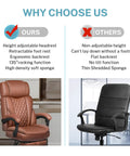 Comparison between Built For Big And Tall Folks leather office chair with footrest and adjustable headrest and standard chair