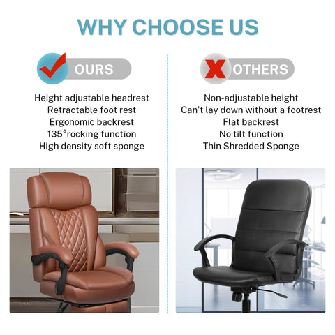 Comparison between Built For Big And Tall Folks leather office chair with footrest and adjustable headrest and standard chair