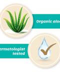 Illustration of organic aloe and dermatologist tested symbols for Intuition Go Disposable Razor For Sensitive Skin With BuiltIn Moisturizing Aloe Bar 4Fold Pivoting Head Womens Travel Razor Easy One Step Shave Ideal Stocking Stuffer