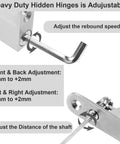 Self Closing Door Pivot Hinges For Wood Doors, Heavy Duty 360 Degree Stainless Steel Hidden Hinge System showing adjustments