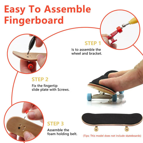Premium Fingerboard Repair Kit Featuring 31 Millimeter Trucks Vibrant Multi Color Wheels And Heavy Duty Fasteners for easy assembly steps.