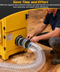 Heavy Duty 4 Inch Magnetic Dust Collection Fittings For Shop Vac Hose Quick Snap Connectors With Magnets connecting to a vacuum.