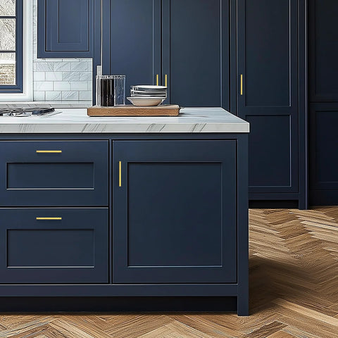 Gold Cabinet Pulls 10 Pack Five Inch Square Drawer Handles Stainless Steel Kitchen Hardware on navy cabinets