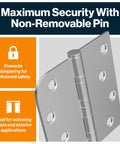 Beefy Stainless Steel Ball Bearing Door Hinges Set, Heavy Duty Interior And Exterior, Fits Left Or Right Doors, Outswing With Non Removable Pin
