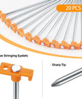 20 Piece Tent Stakes With Camping Hammers Rustproof 7.1 Inch Galvanized Steel Tent Pegs with orange heads displayed