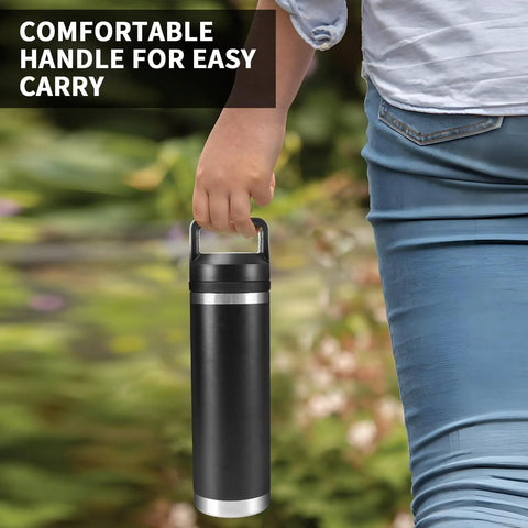 Person carrying a bottle with Screw Top Lid Replacement For Yeti Rambler Cups, demonstrating easy carry handle.