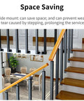 Solid Black Wrought Iron Railing Spindle Posts With Adjustable 270 Degree Side Mount Brackets For Deck And Stair Makeovers, showcasing space-saving design.