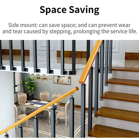 Heavy Duty Black Wrought Iron Railing Columns Featuring Adjustable 270 Degree Swivel Mounting For Outdoor Deck Stairs And Patio Walkway Projects Built Tough side mounted on staircase.