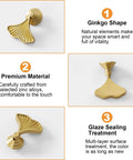 Close-up of Six Piece Golden Ginkgo Leaf Cabinet Knobs, zinc alloy material with a ginkgo shape for drawers and wardrobes.