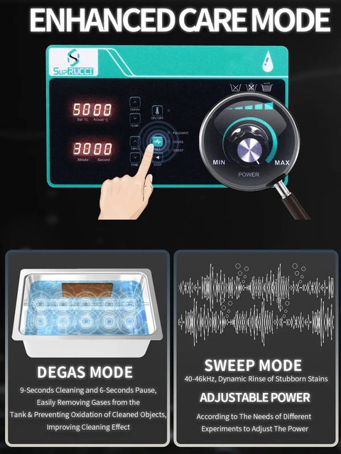 Control panel of Huge 37.5L Ultrasonic Cleaner With 720W Power for deep cleaning engine parts and tools.