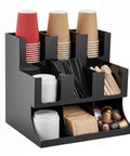 Cup And Condiment Station Organizer For Coffee Bar, Acrylic Dispenser With Nine Compartments For Cups Lids Pods Sugar