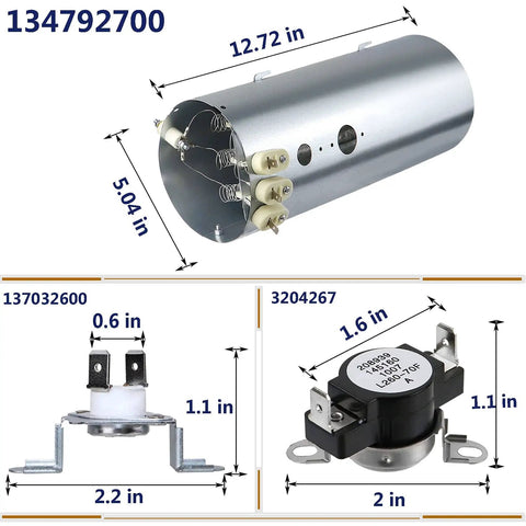 DIY Friendly Dryer Repair Kit With 134792700 Heating Element, 137032600 Thermal High Limit, And 3204267 Thermostat For Electrolux Frigidaire Dryers