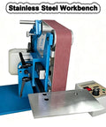 Zhenyuwang Electric Belt Sander 1100W Brushless Motor Pure Copper Windings Heavy Duty Woodworking Tool with stainless steel workbench.
