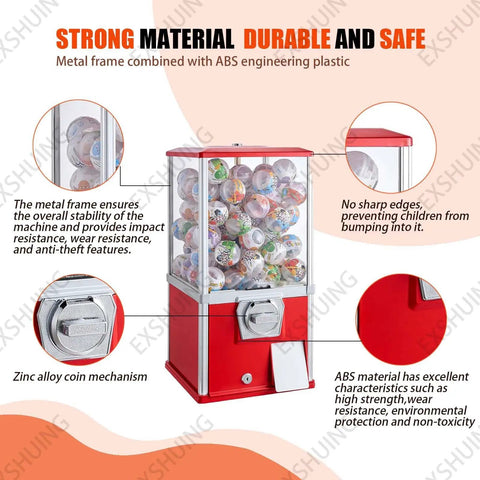 Coin Operated Vending Machine For Capsule Toys, Candy, And Bubble Gum, Holds 200 Balls, Gashapon Style, pink with metal frame