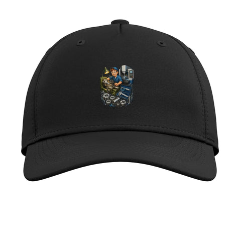 Cool Adjustable Baseball Hat For Machinist Tools Vise Gauge Square Set Edge Gift Black Classic Five Panel Structured Crown front view with graphic design.