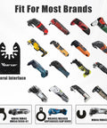 Six Piece Diamond Oscillating Saw Blade Set For Grout Removal And Tile Repair shown compatible with various tool brands