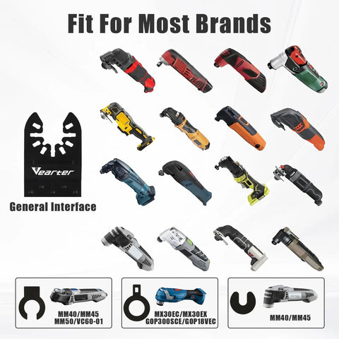 Six Piece Diamond Oscillating Saw Blade Set For Grout Removal And Tile Repair shown compatible with various tool brands