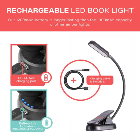 Sleek Rechargeable Clip On Book Light Blocking Blue Light With Amber And Red Led Stepless Dimming For Late Night Reads Totally Legit Game Changer For Sleep Protection And Chill Bedroom Vibes