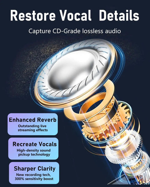 Diagram of audio technology features in Wireless Pro Lavalier Microphone System For iPhone Android PC And Laptop With USB C And Lightning
