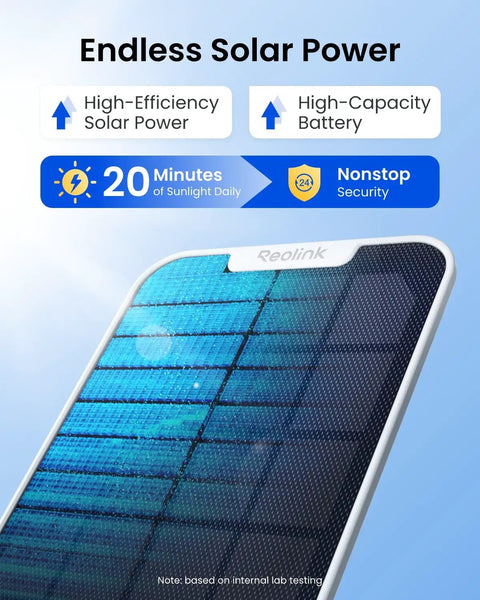 Close-up of solar panel for 4K Solar Security Cam With 360 Degree Pan Tilt And Auto Tracking, Wire Free Outdoor Cam With 8MP Color Night Vision, 2.4 And 5 GHz Wi Fi 6, No Subscriptions, Home Hub Compatible, Easy Setup